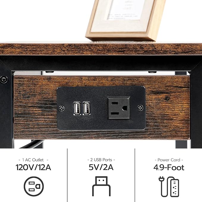 HOOBRO Printer Stand for Desk, Desktop Printer Stand with Charging Station, Small Printer Table with Storage Hook, Under Desk Printer Cart, File Rack for Home Office BF01UPS01
