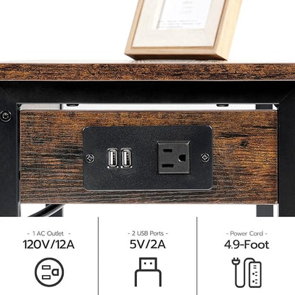 HOOBRO Printer Stand for Desk, Desktop Printer Stand with Charging Station, Small Printer Table with Storage Hook, Under Desk Printer Cart, File Rack for Home Office BF01UPS01