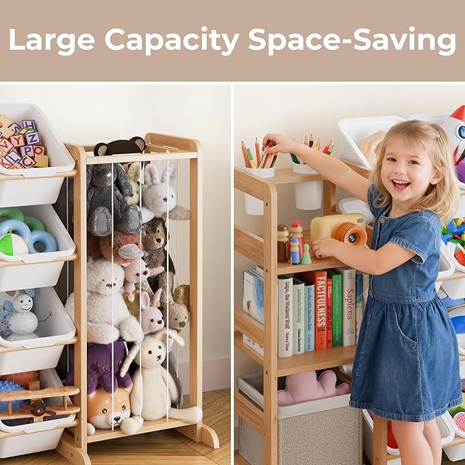 Storage Organizer with Bookshelf and Stuffed Animal Storage - Playroom Organization with Shelves and 12 Bins - Living Room Box for Lego - Bedroom Decor Essentials