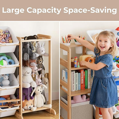 Storage Organizer with Bookshelf and Stuffed Animal Storage - Playroom Organization with Shelves and 12 Bins - Living Room Box for Lego - Bedroom Decor Essentials