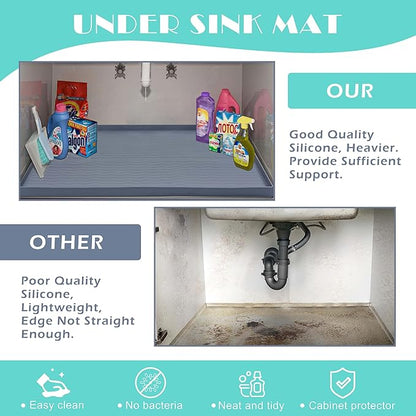 URMONA Waterproof Silicone Under Sink Mat 22'' x 14'' Shelf Liner for Kitchen and Bathroom, Cabinet and Counter Protector, Storage and Organizers, Litter Mat, Pet Cat Puppy Essentials(Green)