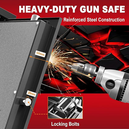 8-12 Gun Cabinet, Gun Safe for Rifles and Pistols, Electronic Rifle Safes for Home, Long Gun Cabinet for Shotgun, Large Gun Locker with Adjustable Shelf, Dual Alarm & Mute System, Quick Access