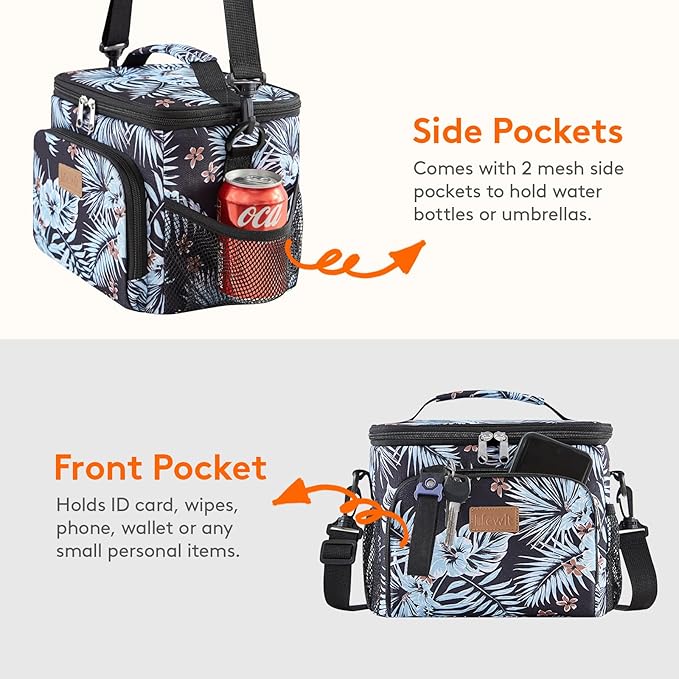 Lifewit Reusable Insulated Lunch Bag, Portable Cooler Freezable Soft Lunchbox Leakproof with Adjustable Shoulder Strap for Men Women Adult for Work Picnic or Travel, 9L 12 Can, Flower