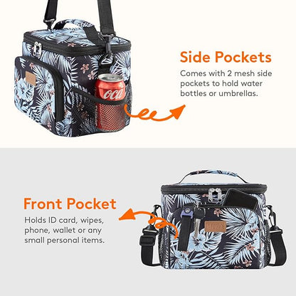 Lifewit Reusable Insulated Lunch Bag, Portable Cooler Freezable Soft Lunchbox Leakproof with Adjustable Shoulder Strap for Men Women Adult for Work Picnic or Travel, 9L 12 Can, Flower