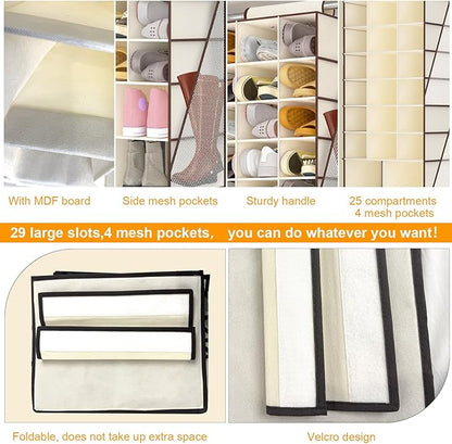 VERONLY Hanging Shoe Organizer for Closet-Collapsible Storage Rack with 25 Sections & 4 Side Pockets, Hanging Shoe Shelves for Hats,and Clothes, Beige