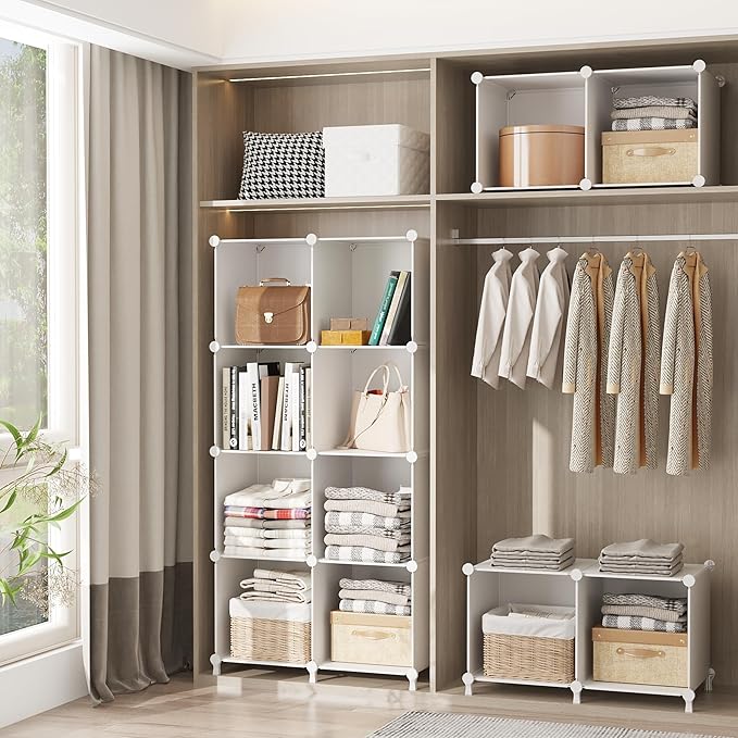 AWTATOS 8 Cube Storage Organizer, Closet Organizer Storage Shelf, Bookcase Bookshelf, DIY Stackable Storage Cubes Shelves for Closet, Bedroom, Home, Office, White