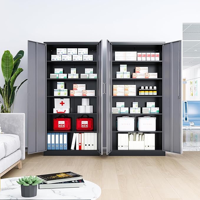 72" Metal Locker Storage Cabinet,72" Tall Locking Cabinet with Doors and Adjustbale Shelves,File Cabinets for Basement,Garage,Home Office