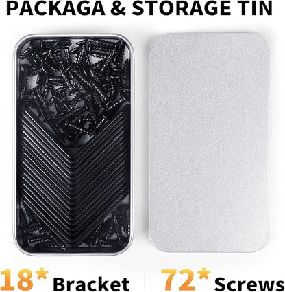 18PCS L Bracket Corner Bracket, FATLODA Stainless Steel L Brackets for Shelves, Black Small Right Angle Bracket, Metal Corner Brace for Wood Furniture Cabinet Chair with 72PCS Screws (1.57x1.57 in)