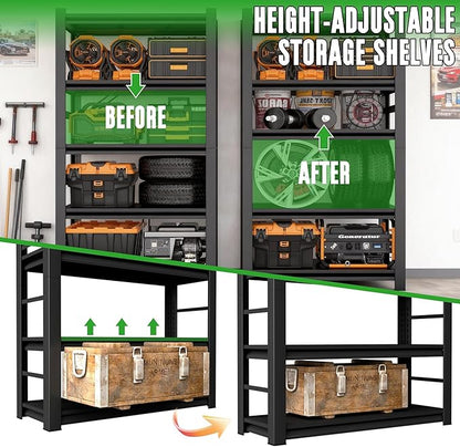 Metal Garage Shelving Unit,Heavy Duty 5-Tier Adjustable Storage Shelves,3000 lbs Capacity,Industrial Shelves for Heavy Tools and Equipment,for Garage,Basement (Black, 39.4" Wx13.8 Dx71 H)