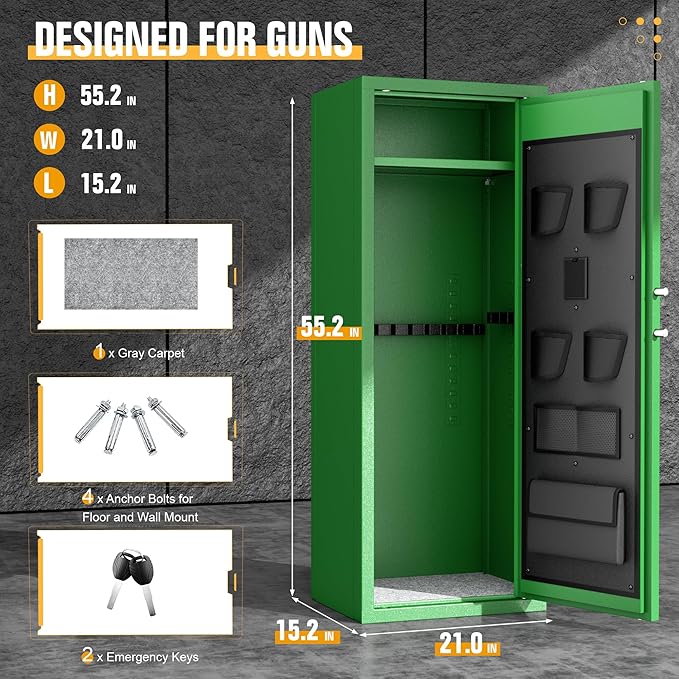 INTERGREAT Green Gun safes,Rifle Safe,Gun Safes for Home Rifle and Pistols, Long Gun Safe for Rifle Shotgun for Home,Quick Access Rifle Safes,Adjustable Shelves, Easy Assemble(8-12 guns)