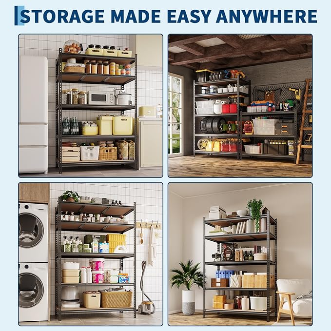 Garvee 5-Tier Utility Shelves, Metal Storage Shelves, Adjustable Shelving Units, Boltless Assembly, Garage Shelves Shed Shelving for Warehouse Garage Shed Basement,36 in W x 12 in D x 72 in H,Black