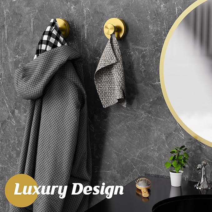 Suction Cup Hooks for Shower,Removable Shower Towel Suction Hooks for Bathroom Wall,Kitchen,Glass,Mirror,Tile to Hang Robes,Loofah-Gold(4-Pack)