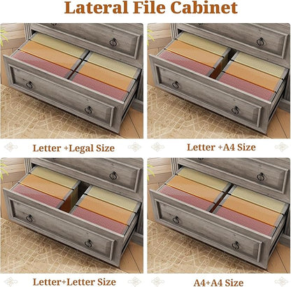 Itaar 2 Drawer File Cabinet, Farmhouse Filing Cabinet for Home Office Fits Letter, Legal, A4 Size, Wood Lateral File Cabinet with Printer Stand, Storage Shelf, Grey