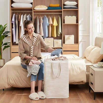 Lifewit 1 Pack Laundry Basket 80L Each, Collapsible Clothes Hamper with Reinforced Handles, Freestanding Waterproof Design for Bedroom and Laundry Room, Beige 80L Total