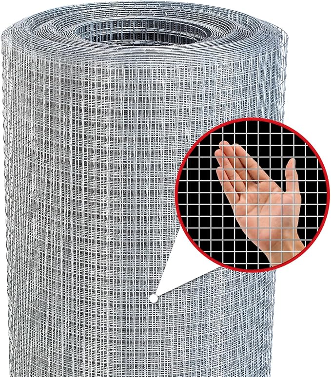 Hardware Cloth,1/2inch 48inx100ft 19 Gauge,Double-Layer Hot-Dip Galvanizing After Welding,Chicken Wire Fence Wire Mesh Fence Poultry Netting Garden Fence Tree Guard Rolls Chicken Coop Accessories