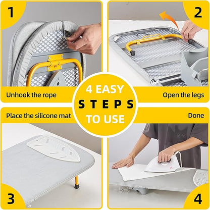 Foldable Ironing Board, 13"x35" Folding Tabletop Small Ironing Board with Iron Holder and Wall Mount Space-Saving, Grey