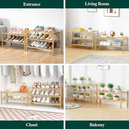 Smiry Bamboo Shoe Rack for Closet, 6 Tier Wooden Stackable Shoe Organizer, Free Standing Shoes Storage Shelf for Entryway, Front Door Entrance, Natural