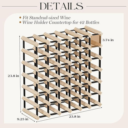 Urban Deco Wooden Wine Rack Countertop- Stylish Wine Racks for Cabinets, Perfect for Organizing and Displaying Your Wine Collection, Durable & Space-Saving Wine Storage Solution(42 Bottles)