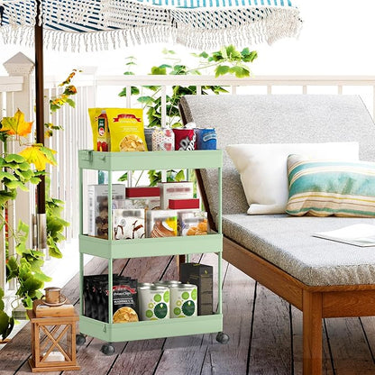 SPACEKEEPER Rolling Storage Cart 3 Tier, Bathroom Cart Organizer Laundry Room Organizer Utility Cart Mobile Shelving Unit Multi-Functional Shelves for Office, Kitchen, Bathroom, Green, SPKSC302GN