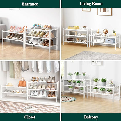 Smiry Bamboo Shoe Rack for Closet, 6 Tier Wooden Stackable Shoe Organizer, Free Standing Shoes Storage Shelf for Entryway, Front Door Entrance, White