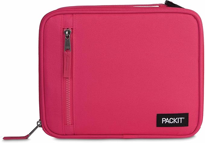 PackIt® Freezable Classic Lunch Box, Magenta, Built with EcoFreeze® Technology, Collapsible, Reusable, Zip Closure With Zip Front Pocket and Buckle Handle, Designed for Fresh Lunch On the Go