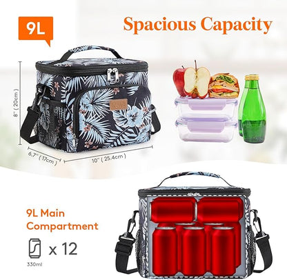 Lifewit Reusable Insulated Lunch Bag, Portable Cooler Freezable Soft Lunchbox Leakproof with Adjustable Shoulder Strap for Men Women Adult for Work Picnic or Travel, 9L 12 Can, Flower