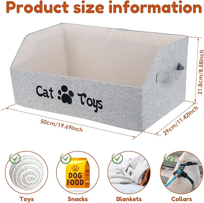 Cat Toy Bin, Large Capacity Cat Toy Basket, Foldable Fabric Dog Toy Storage Box, Trapezoid Pet Supplies Organizer Boxes with Handles, Pet Toy Basket for Cat Dog Toys Snacks Clothes(grey,Style 2)