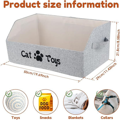 Cat Toy Bin, Large Capacity Cat Toy Basket, Foldable Fabric Dog Toy Storage Box, Trapezoid Pet Supplies Organizer Boxes with Handles, Pet Toy Basket for Cat Dog Toys Snacks Clothes(grey,Style 2)