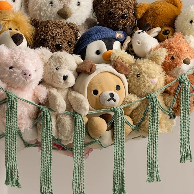 Stuffed Animal Storage Hammock or Net - Large Toy Hammock Net for Stuffed Animals Corner - Hanging Stuff Animal Organizer Holder Ideas for Plush - Baby Nursery Wall Bedroom Room Decor
