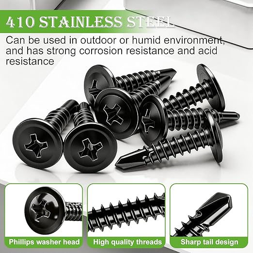 mxuteuk 230PCS #8 Self Tapping Screws,410 Stainless Steel Self Tapping Screws for Metal,1/2",5/8",3/4",1",1-1/4" Modified Truss Head Self Drilling Screw for Metal (115PCS Screw+115PCS Washers)