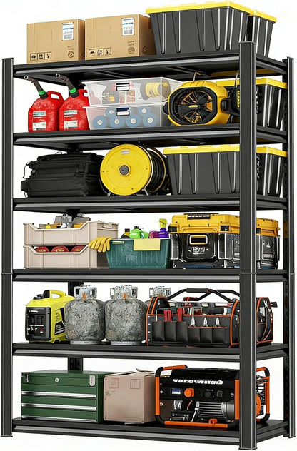 45.3" W 6 Tier Industrial Shelving, 3000LBS Capacity Heavy Duty Garage Storage Rack, Tall Adjustable Metal Shelves for Warehouse, Garage Organization, 45.3" W x 18" D x 78" H