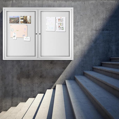 INNOVART Enclosed Bulletin Board 48”x36”, Lockable Dry Erase Noticeboard with Aluminum Frame, Outdoor Enclosed Whiteboard Weatherproof, Wall Display Case with Swing-Open Door Information Cabinet