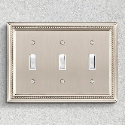 Henne Bery Sunken Pearls Heavy Duty Decorative Wall Plate Switch Plate Outlet Cover (Triple Toggle, Satin Nickel)