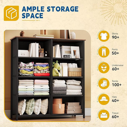 DWVO Dresser with 8 Drawers - Fabric Storage Tower, Organizer Unit for Bedroom, Hallway, Closets - Sturdy Steel Frame, Wooden Top & Easy Pull Fabric Bins (Burlywood Grain)