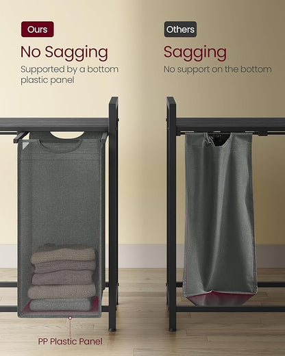 VASAGLE Laundry Hamper, Laundry Basket, Laundry Sorter with 4 Pull-Out and Removable Bags, Shelf, Metal Frame, 4 x 10.6 Gallons (40 L), 45.7 x 13 x 28.4 Inches, Slate Gray and Charcoal Gray UBLH401G01
