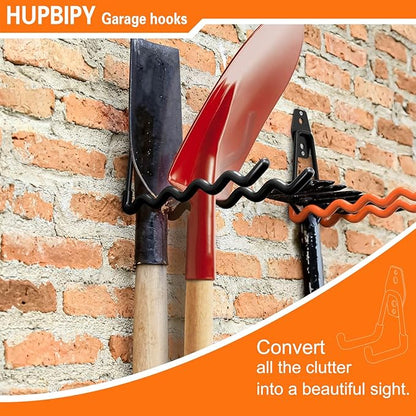 Heavy Duty Garage Hooks 4 Pack, 7.7 inch Wave Long Hanger, Wall Mounted Storage System, Power and Garden Tool Organizer, for Hanging Ladders, Bikes, Hose, Bulk Items and More