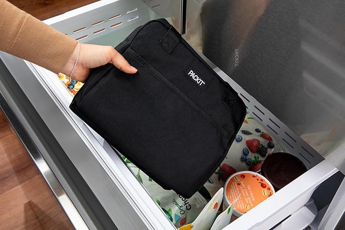 PackIt® Freezable Hampton Lunch Bag, Black, Built with EcoFreeze® Technology, Collapsible, Reusable, Zip Closure with Front Pocket and Shoulder Straps, Designed for Fresh Office Lunches