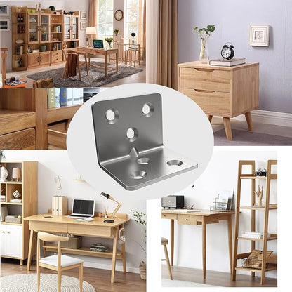 Silver Stainless Steel Corner Bracket,Joint Right Angle Bracket,L Shape Heavy Duty Metal Corner Brace Shelf Supporter for Wood Aufuga (20, 1.5x1.2x1.2)
