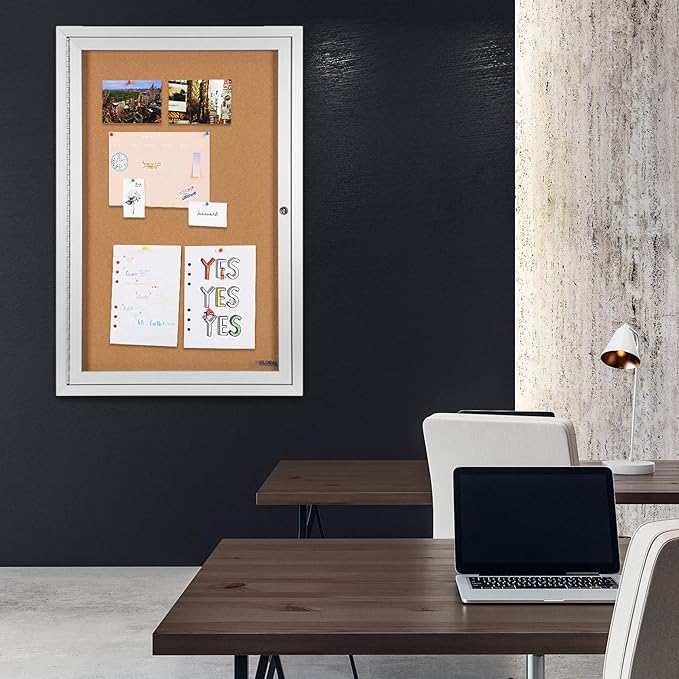 INNOVART Enclosed Bulletin Board 36”x24”, Lockable Cork Noticeboard with Aluminum Frame, Outdoor Enclosed Bulletin Board Weatherproof, Wall Display Case with Swing-Open Door Information Cabinet