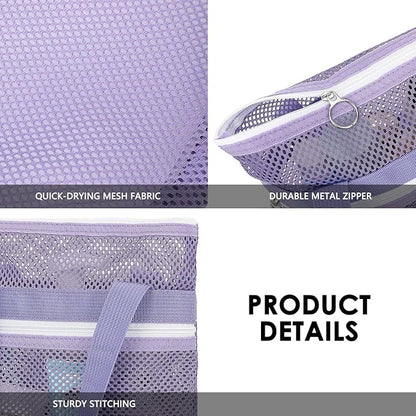 Mesh Shower Caddy Portable Shower Bag for Travel, Gym, Camping – Quick-Dry Hanging Toiletry Organizer with Zipper Pockets for Bathroom Essentials,Purple