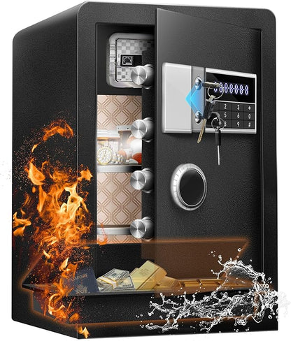 6.0 CuFt Heavy Duty Home Safe Box with Secure Digital Keypad, Key Lock, LCD Screen, Removable Shelf, and Sensor Light for Secure Storage of Documents, Valuables, and Business Use
