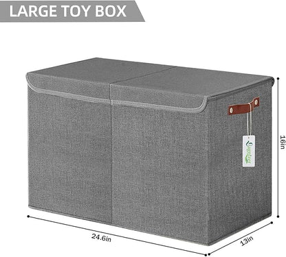 Large Toy Storage Box with Lids, Collapsible Sturdy Baby Storage Organizer Chest Bin Basket for Kids, Boys, Girls, Playroom, Nursery, Bedroom, Closet 25"x13"x16" (Gray)