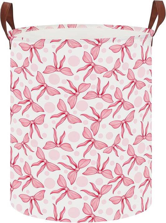 Laundry Hamper,Laundry Basket,Baby Nursery Hamper,Waterproof Storage Bin,Clothes Organizer Basket,Room Decor(Pink Bowknot)