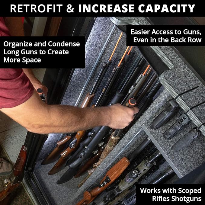 Gun Storage Solutions Rifle Rods Starter Kit with Shelf Liner Gun Organizer System Store More Guns Easy Access for Safety with Nylon Woven Loop Fabric