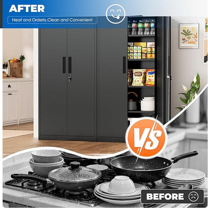 INTERGRAET 63" H Pantry Cabinet, Kitchen Pantry Storage Cabinets with 2 Doors and 4 Shelves,Black Metal Storage Cabinet,Cupboard for Home,Kitchen,Living Room/Dining
