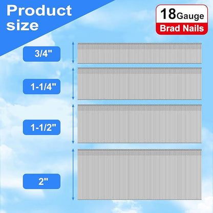 SimCos 18 Gauge Brad Nails 4 Sizes (2",1-1/2",1-1/4",3/4") Galvanized 18 GA Nail Gun Nails Assorted and Small Finishing Nails for Pneumatic, Electric Brad Nailer (Assembly 4000)