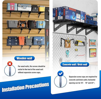 Garage Wall Shelving Heavy Duty,Garage Shelves 4 Pack 36"x24" (3x2 Ft) Metal Wall Mounted Storage with 800 lbs Total Capacity, Black
