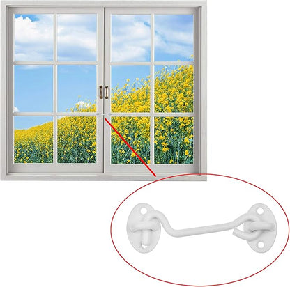 Kare & Kind Hook and Eye Latch (4-inch) - with Mounting Screws - Heavy Duty Locks for Door, Gates, Barns, Bathrooms, Cabins (1-White)