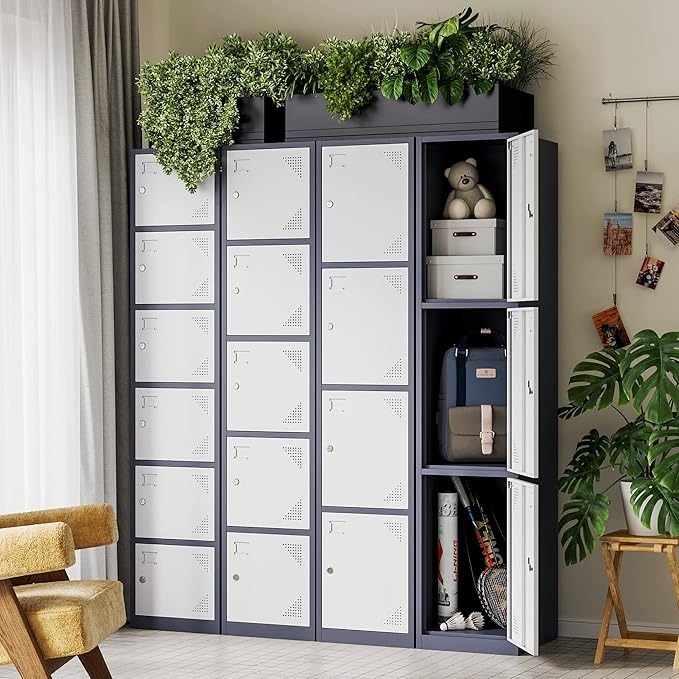 Letaya Metal Lockers for Employees,71" Steel Storage Cabinet with 6 Door Lockable for Office Staff,Home,Gym,School (Grey White)