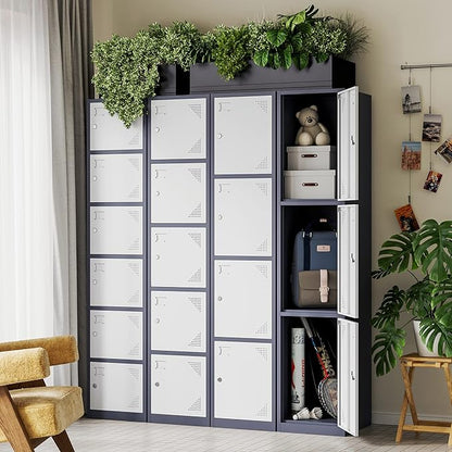 Letaya Metal Lockers for Employees,71" Steel Storage Cabinet with 6 Door Lockable for Office Staff,Home,Gym,School (Grey White)